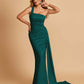 Sexy Satin One Shoulder Mermaid Bridesmaid Dresses Pleats Floor Length