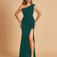 Satin One-shoulder Bridesmaid Dresses Mermaid Side Slit Sleeveless Floor Length