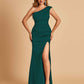 Satin One-shoulder Prom Dresses Mermaid Side Slit Sleeveless Floor Length
