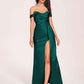 Elegant Satin Off Shoulder Prom Dresses Side-slit Sweetheart Floor Length Sheath