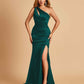 Sexy Satin Key Hole Bridesmaid Dresses One Shoulder Key Hole Floor Length Sheath For Sale