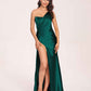 Sexy Satin One-shoulder Prom Dresses Side Slit Sheath Floor Length Long