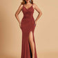 Jersey Mermaid Bridesmaid Dresses Spaghetti Straps V-neck Side Slit Floor Length