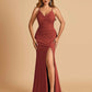 Sexy Jersey Mermaid Bridesmaid Dresses Spaghetti Straps V-neck Criss Cross Side Slit Floor Length