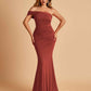 Sexy Jersey One Shoulder Bridesmaid Dresses Mermaid Pleats Floor Length Unique