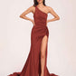 Jersey One-shoulder Prom Dresses Open Back Pleats Side-Slit With Train Long