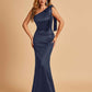 Sexy Satin One Shoulder Bridesmaid Dresses Long Zipper Side Floor Length Sheath