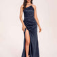 Satin Halter Pleats Sheath Bridesmaid Dresses Side-Slit Floor Length Sleeveless