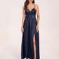 Satin Spaghetti Straps A-line Prom Dresses Side Slit Floor Length