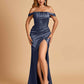 Satin Corset Off Shoulder Bridesmaid Dresses Sheath Side Slit Floor Length