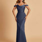 Sexy Off Shoulder Mermaid Long Prom Dresses Satin Spaghetti Straps Floor Length