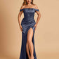 Satin Corset Off Shoulder Prom Dresses Sheath Side Slit Floor Length