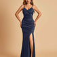 Sexy Satin Mermaid Bridesmaid Dresses Spaghetti Straps V-neck Side Slit Floor Length