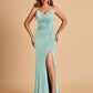 Jersey Mermaid Bridesmaid Dresses Spaghetti Straps V-neck Side Slit Floor Length