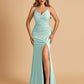 Sexy Jersey Mermaid Bridesmaid Dresses Spaghetti Straps V-neck Criss Cross Side Slit Floor Length