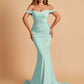 Jersey Mermaid Prom Dresses Off Shoulder Sweetheart Pleats Floor Length