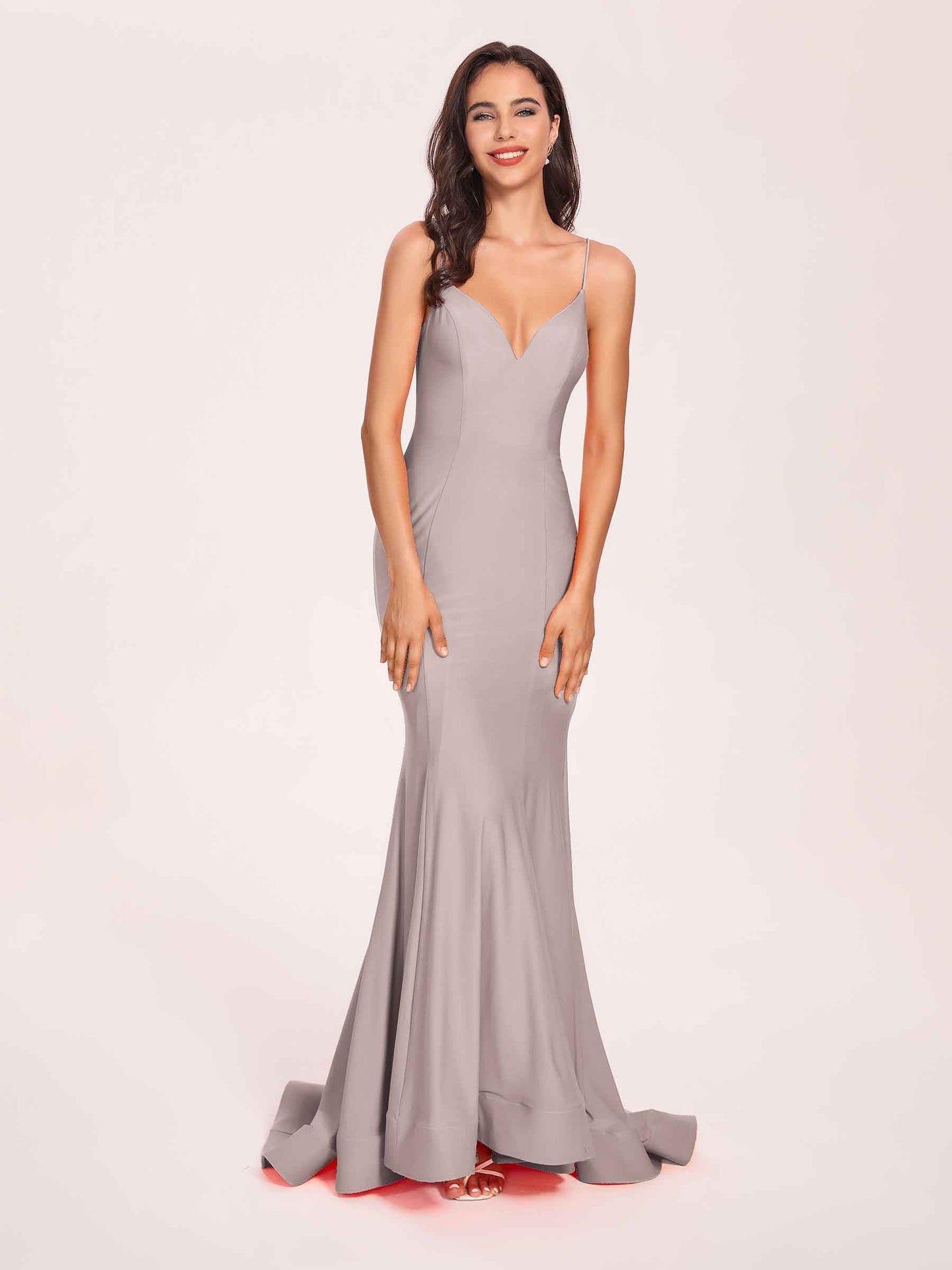 Sexy Satin Mermaid Prom Dresses Spaghetti Straps V-neck Floor Length Lace-up Back