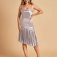 Sexy Satin Midi Asymmetrical Bridesmaid Dresses Spaghetti Straps Mermaid With Ruffles
