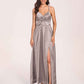 Satin Spaghetti Straps A-line Bridesmaid Dresses Side Slit Floor Length