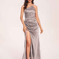 Satin Halter Pleats Sheath Bridesmaid Dresses Side-Slit Floor Length Sleeveless