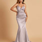 Satin Mermaid V-neck Bridesmaid Dresses Spaghetti Straps Floor Length