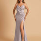 Sexy Satin Sheath Bridesmaid Dresses Spaghetti Straps V-neck Side Slit Floor Length