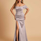 Satin One-shoulder Long Prom Dresses Side Slit With Pleats Mermaid