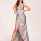 Satin Spaghetti Straps Corset Bridesmaid Dresses Pleats Side-Slit Sheath Floor Length