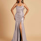 Sexy Satin Mermaid Prom Dresses Spaghetti Straps Scoop Side Slit Criss-cross Back