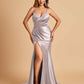 Satin Mermaid V-neck Bridesmaid Dresses Spaghetti Straps Side Slit Floor Length