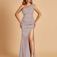Satin One-shoulder Bridesmaid Dresses Mermaid Side Slit Sleeveless Floor Length