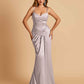 Satin Mermaid Sweetheart Prom Dresses Spaghetti Straps With Pleats Floor Length