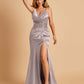 Sexy Satin Mermaid Bridesmaid Dresses Spaghetti Straps V-neck Side Slit Half Open Back