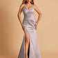 Sexy Mermaid Bridesmaid Dresses Spaghetti Straps Satin Side Slit Pleats Floor Length