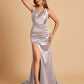 Sexy Satin Open Back Bridesmaid Dresses Mermaid V-neck Side Slit With Train