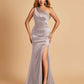 Sexy Satin Key Hole Bridesmaid Dresses One Shoulder Key Hole Floor Length Sheath For Sale