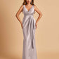 Sexy Satin Sheath V-neck Bridesmaid Dresses Strapless Floor Length