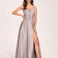 Satin V-neck A-line Bridesmaid Dresses Side slit Floor Length