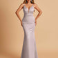 Satin Deep V-neck Mermaid Prom Dresses Open Back Floor Length