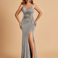 Jersey Mermaid Bridesmaid Dresses Spaghetti Straps V-neck Side Slit Floor Length