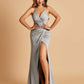 Sexy Jersey Mermaid Open Back Prom Dresses Spaghetti Straps V-neck Side Slit Floor Length