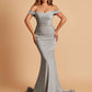 Jersey Mermaid Prom Dresses Off Shoulder Sweetheart Pleats Floor Length