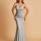 Sexy Jersey Spaghetti Straps Prom Dresses V-neck Mermaid Criss-cross Back Floor Length