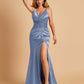 Sexy Satin Mermaid Bridesmaid Dresses Spaghetti Straps V-neck Side Slit Half Open Back