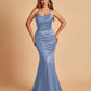 Sexy Satin Mermaid Prom Dresses Spaghetti Straps Scoop Criss-cross Back