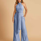 Chiffon Bridesmaid Jumpsuit Jewel Neck Sleeveless Floor Length With Pockets