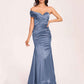 Satin One-shoulder Bridesmaid Dresses Pleats Floor Length Mermaid Long