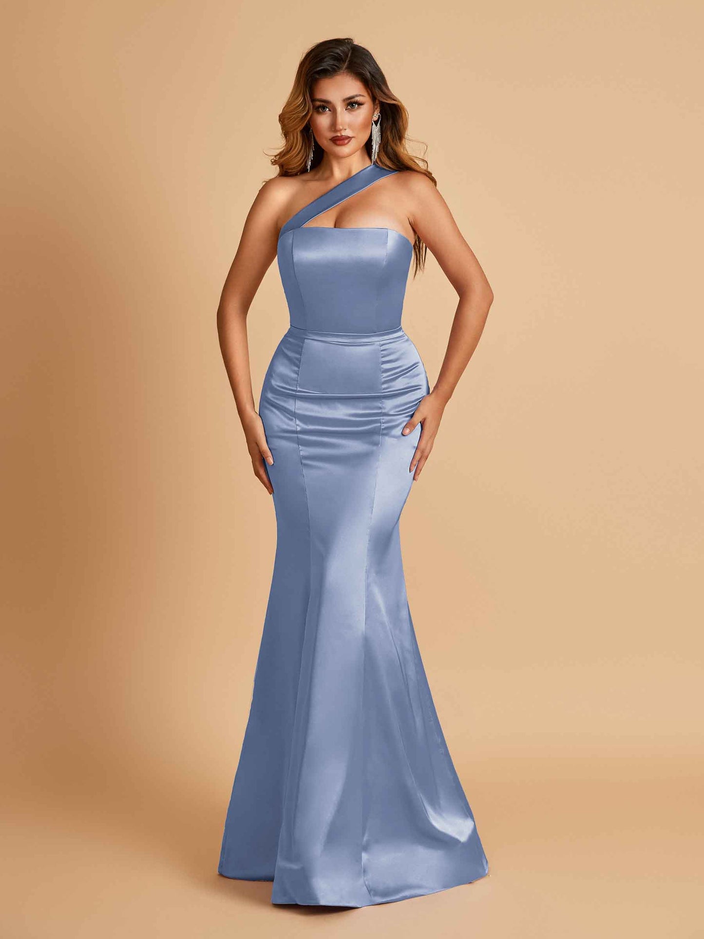 Sexy Satin Mermaid Bridesmaid Dresses One Shoulder Floor Length