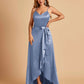 Satin Asymmetric V-neck Bridesmaid Dresses Sleeveless Side Slit A-line Unique For Sale