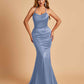 Sexy Satin Mermaid Bridesmaid Dresses Spaghetti Straps Scoop Criss-cross Back